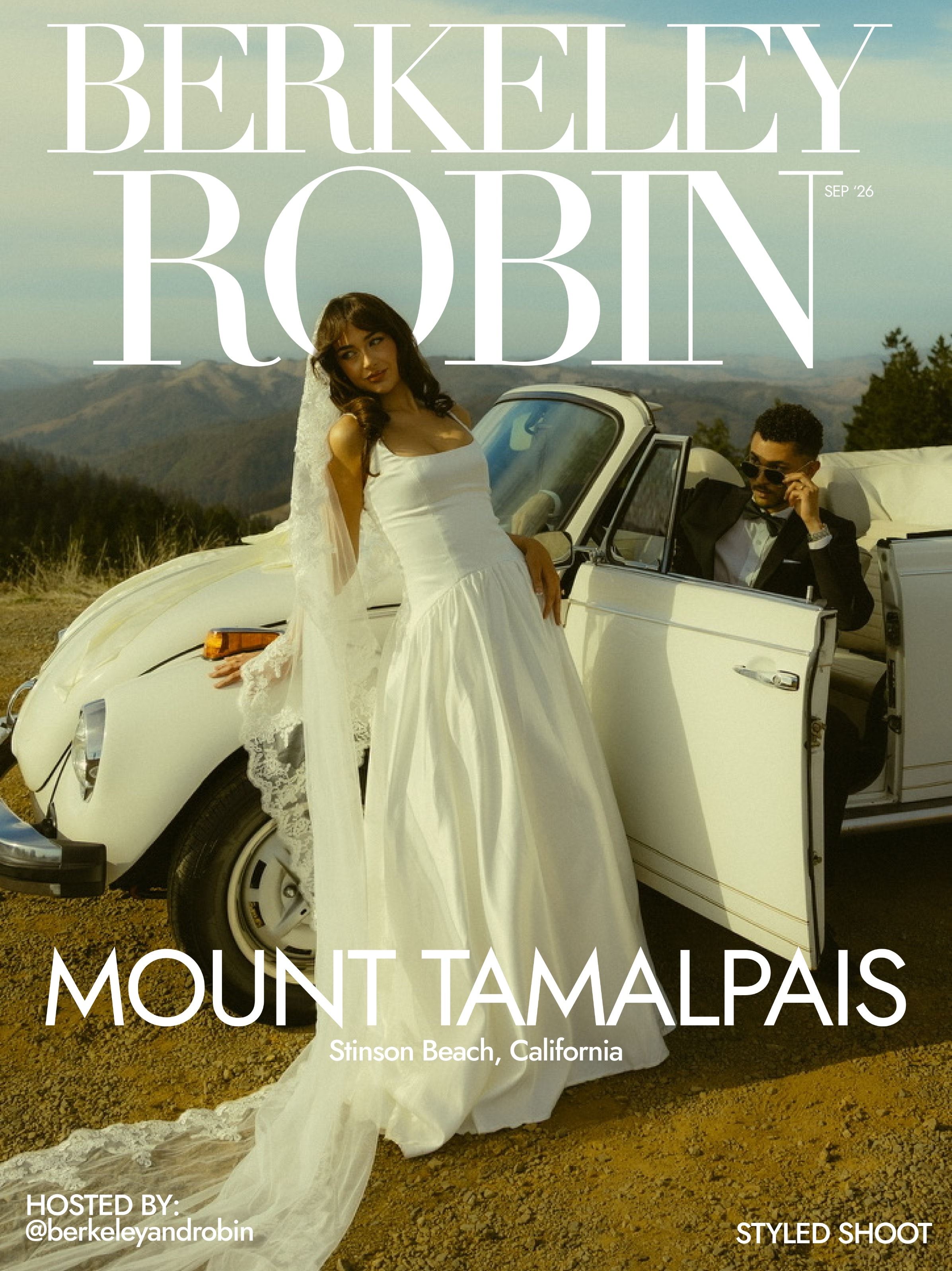 Just Married, Drive Away magazine cover, styled shoot on Mount Tamalpais